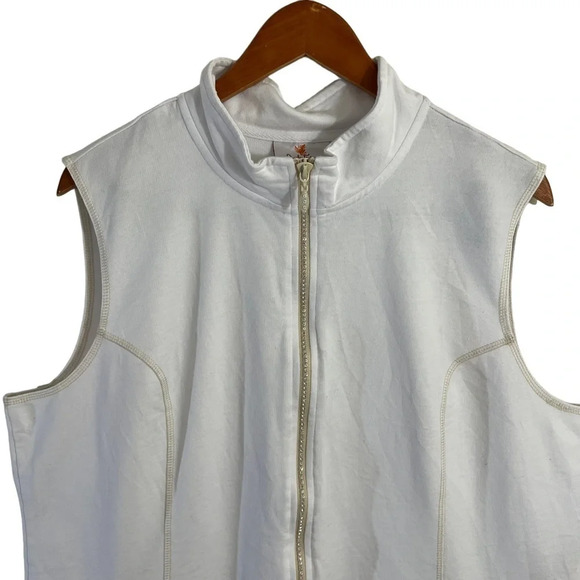 Quacker Factory White Full Zip Up Tank Top XL Mock Neck Rhinestone Embellished - Picture 2 of 8